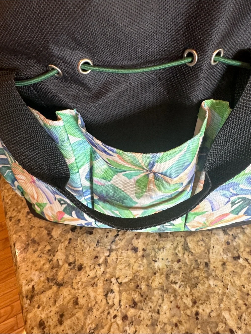 Tropical Floral Canvas Tote Bag with Black Trim